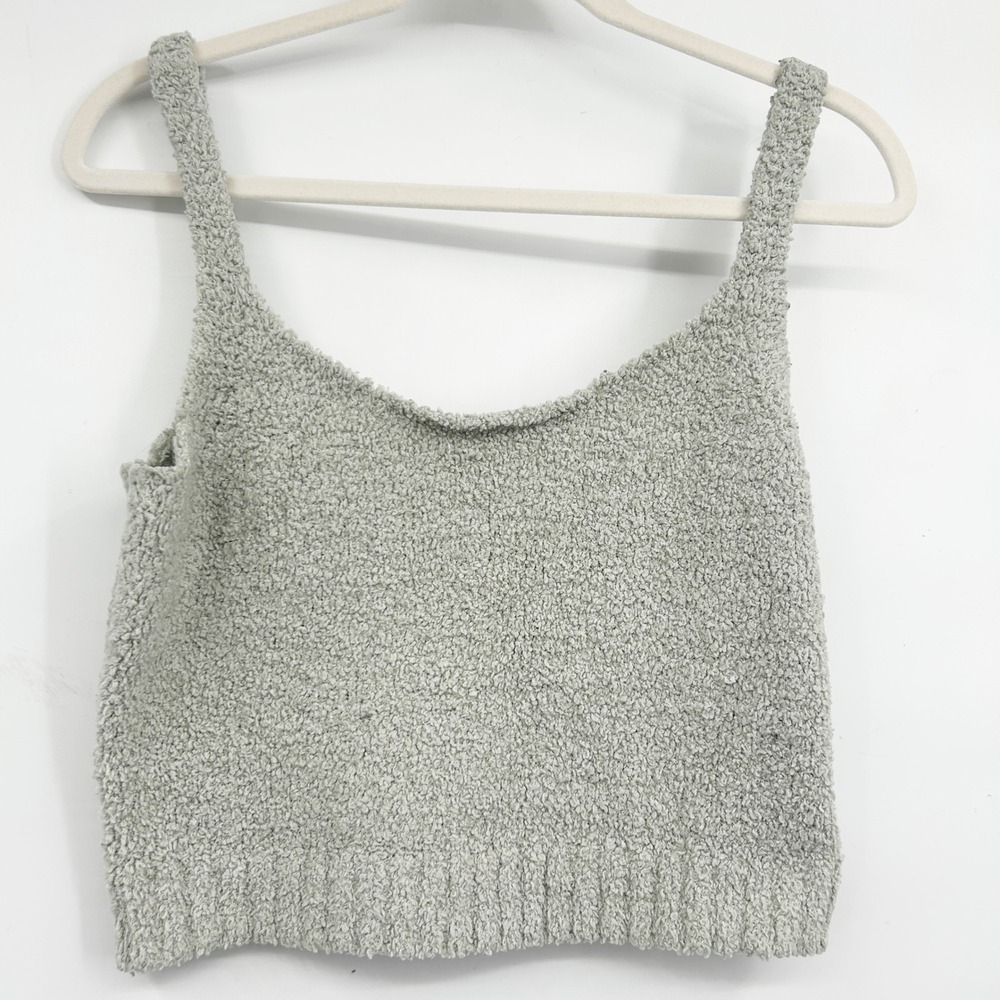 SKIMS Womens Sage Green Cozy Knit Boucle Lounge Scoop Crop Tank Top Size L/XL